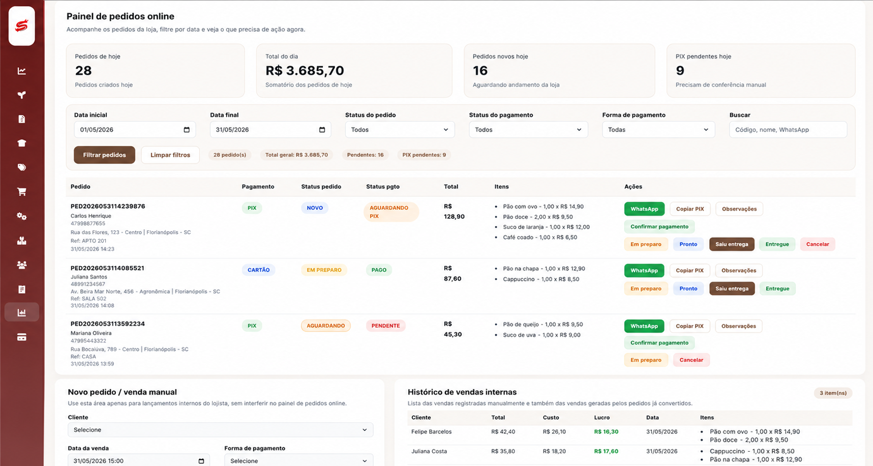 Módulo de receitas DattoFlow