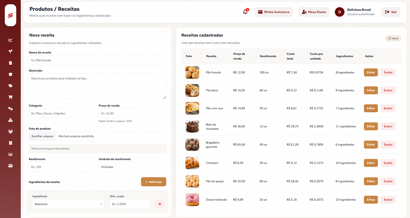 Módulo de receitas DattoFlow